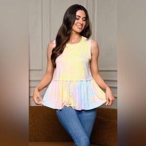 Papermoon Sleeveless Peplum Tie Dye Tank Top NWT